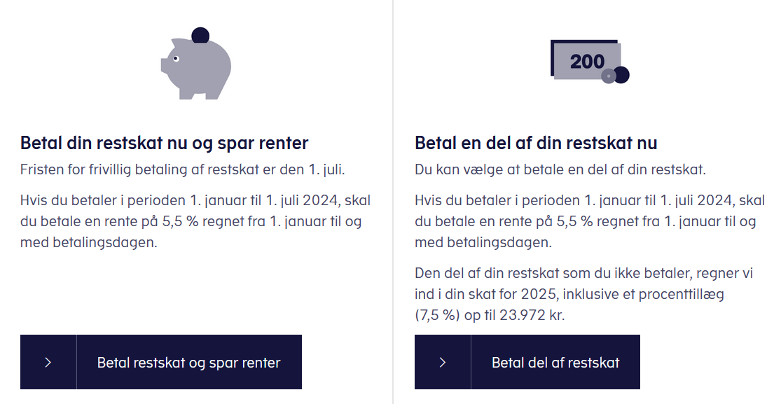 Betaling af restskat fra årsopgørelsen 2023